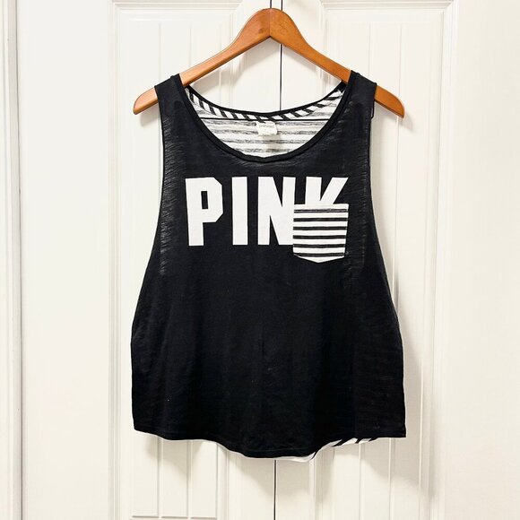 VS PINK Striped Relaxed Tank Top Black White - M - Picture 1 of 7